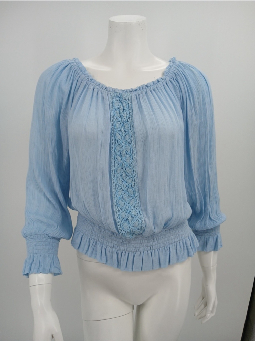 Planet Gold Womens Blue Peasant Top Blouse Size L Boho Semi-sheer Festival